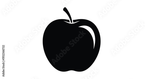 Simple black silhouette of a ripe apple with a stem and a bite taken out