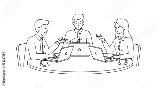 Business Meeting Around Table Illustration Representing Team Discussion Strategy Planning and Corporate Collaboration