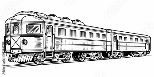 Retro Passenger Train Coach Vector Line Art Illustration Vintage Railway Carriage