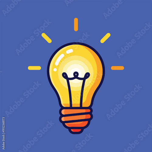 A glowing, cartoon-style lightbulb radiating energy against a deep blue backdrop