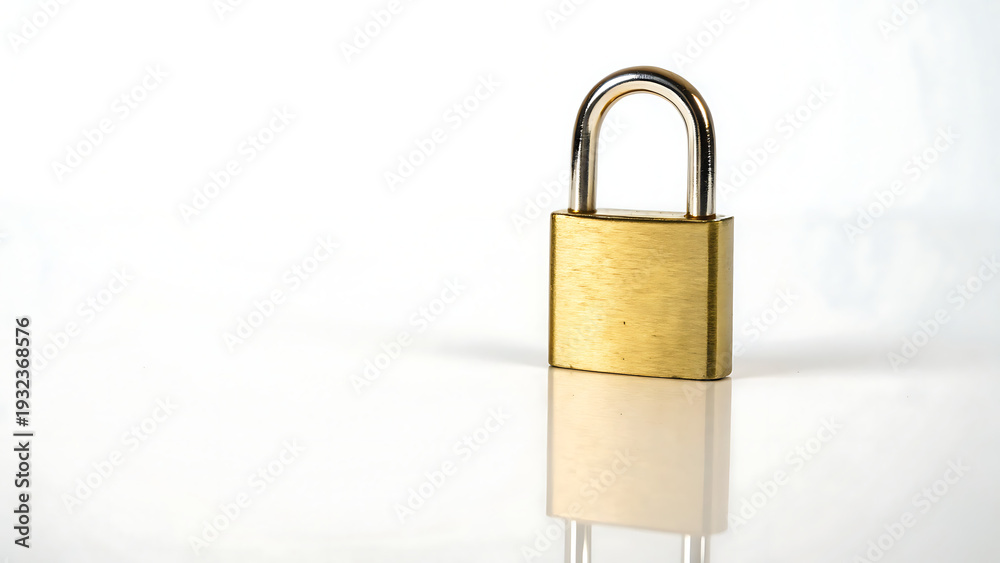Fototapeta premium A close-up view of a shiny gold-colored padlock on a white background