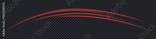 Abstract red curved light trails on transparent background. Dynamic glowing swoosh lines for motion, speed, and energy design effects.