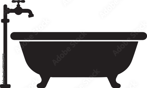 Bathtub with water valve. House pipeline system icon