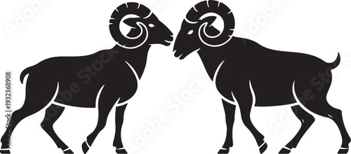 Bighorn Sheep Ramming Silhouette Vector Scene