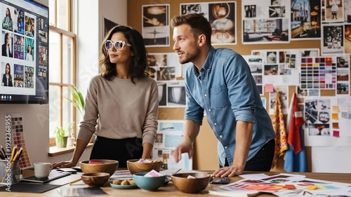 Creative Design Agency Team Collaborating on Visual Brand Identity Moodboard