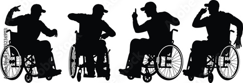 Wheelchair silhouette vector illustration of expressive poses, disabled individuals dynamic artwork, inclusive lifestyle design, empowerment diversity concept, accessibility movement artwork