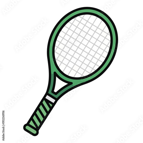 A green and white tennis racket illustration on a white background