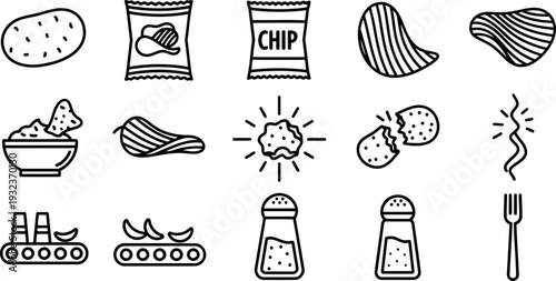 National Potato Chip Day icons collection