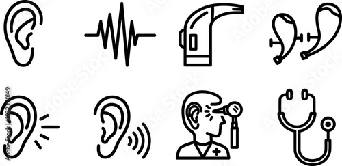 World Hearing Day healthcare icons vector set
