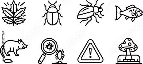 National Invasive Species Awareness Week vector icons set