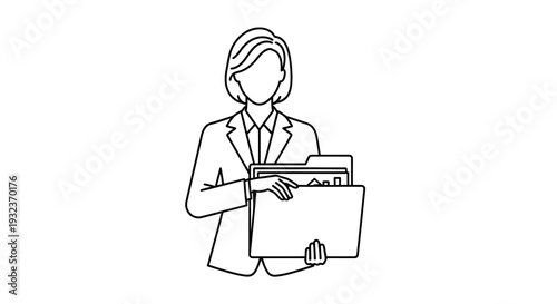 Woman with short hair holding a box of office supplies and files