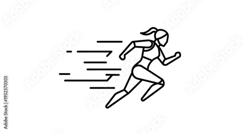 Woman in motion running quickly with speed lines