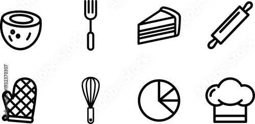 National Coconut Torte Day baking icons collection