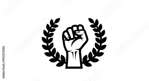 Raised Fist Surrounded by Laurel Wreath Symbolizing Strength and Achievement