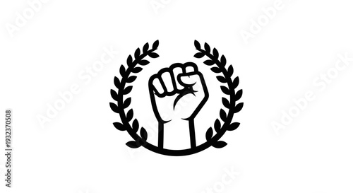 Black and White Clenched Fist Surrounded by Laurel Wreath