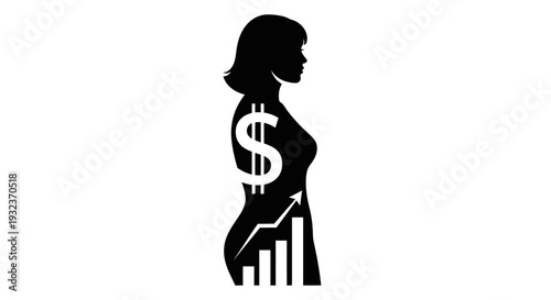 Pregnant Woman Silhouette with Dollar Sign and Graph Symbolizing Financial Growth Expectation