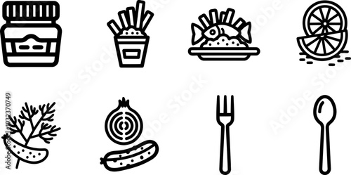 National Tartar Sauce Day icons: ingredients and food