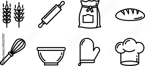 National Flour Month baking icons in black and white vector
