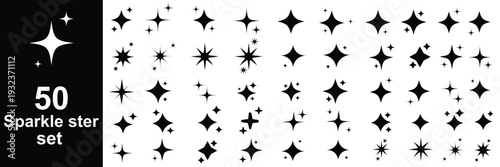 Sparkle star icon set. Simple star burst symbol. Vector set of different black sparkles icons on transparent background.