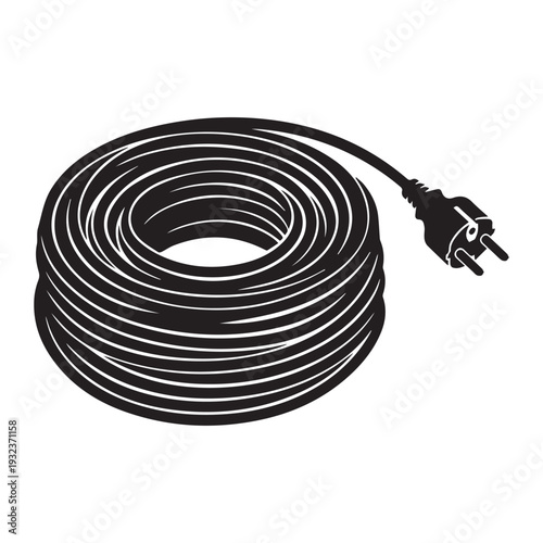 Wired power cable roll Icon Silhouette vector black design on a white background