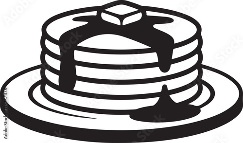 Breakfast pancakes with syrup and butter on a plate flat icon for food apps and websites