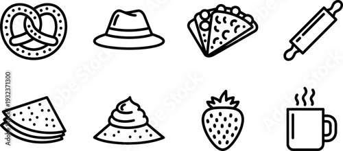 National Bavarian Crepes Day icon set with food and celebration