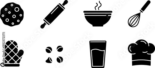 Chocolate Chip Cookie Week baking icons set in black and white vector