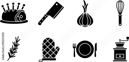 National Crown Roast of Pork Day cooking icons collection