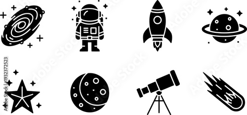 National Milky Way Day space exploration icons vector set