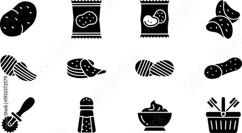 National Potato Chip Day vector icons