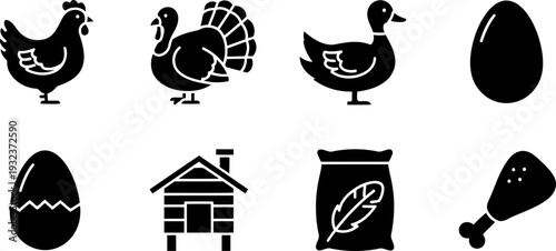 National Poultry Day collection of flat icons in black