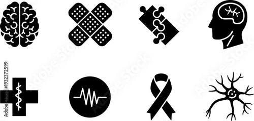 Brain Injury Awareness Month healthcare icons set