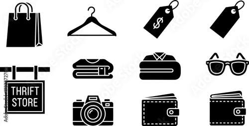 National Second-Hand Shopping Week icons set