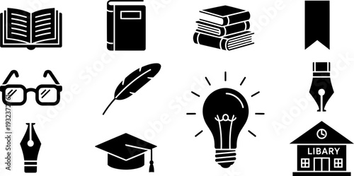 National Reading Day vector icon set for education and literature