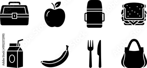 National Pack Your Lunch Day black and white icons