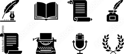 World Poetry Day vector icons for literature and writing