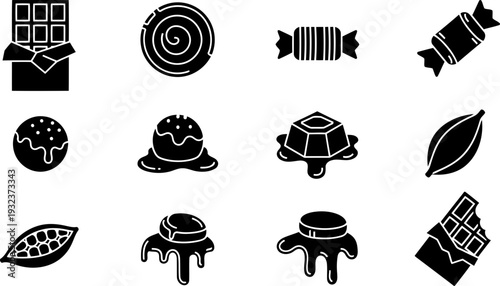 National Chocolate Caramel Day sweet treat icons set