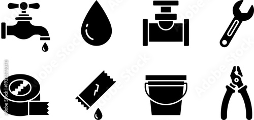 National Fix a Leak Week plumbing icons set