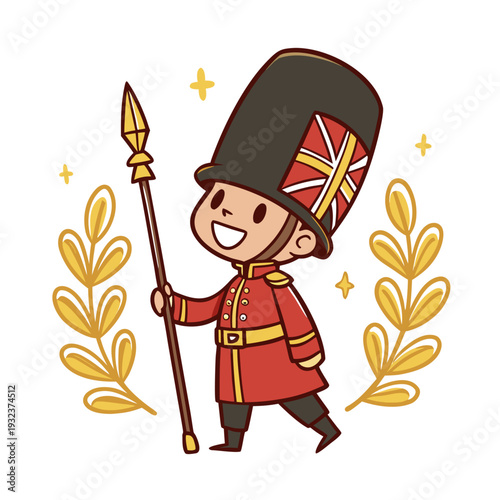 Tableau sur toile Queen's Guard in Bearskin Hat with Spear and Laurel Vector.