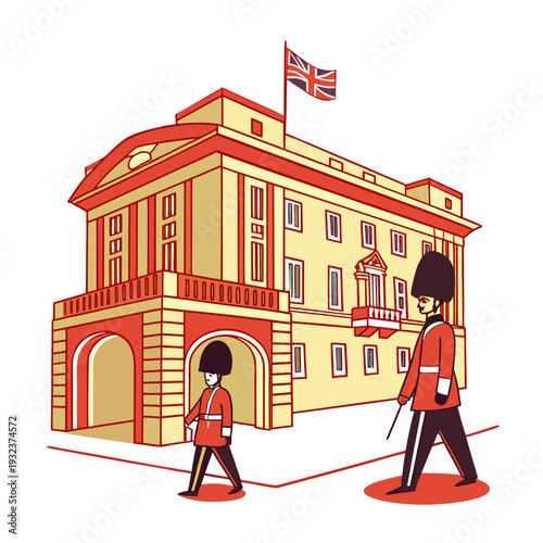 Fotografija British Royal Guard in Bearskin Hat with Spear and Laurel Vector.