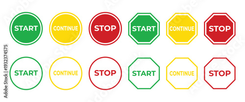 Start Continue Stop Traffic Light Style Control Icons Set