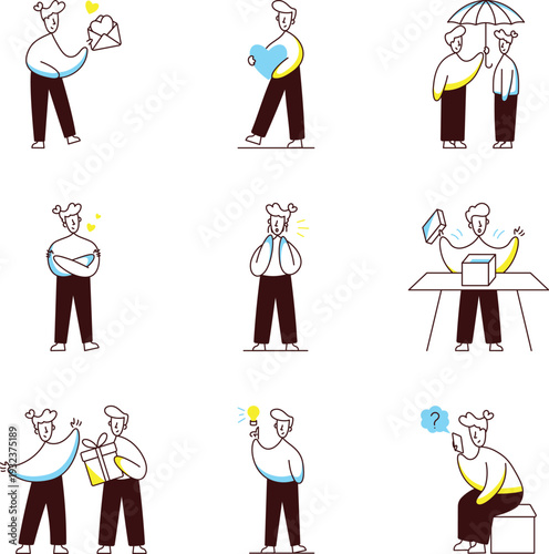 Collection of Emotions and Moods Doodle Style Illustrations 