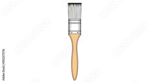 Simple flat illustration of a classic wooden paintbrush with white bristles standing upright against a plain white background.