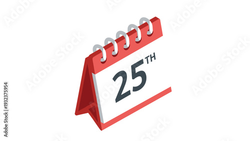 Isometric 3D calendar icon with red covers and white page showing the number 25 for a specific date or deadline.