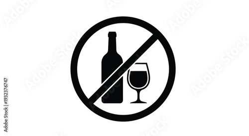 This simple icon clearly communicates the prohibition of alcoholic beverages, indicating a no alcohol zone or rule.