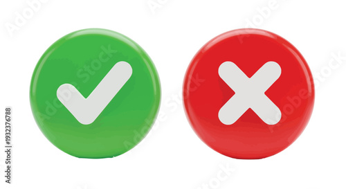 Green checkmark and red cross icons symbolizing choice confirmation selection or rejection options