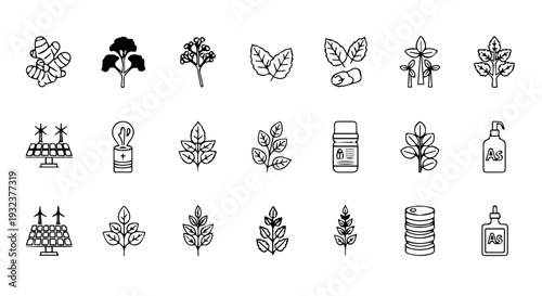 Set of 21 Natural Medicine and Herbal Remedy Line Icons Vector