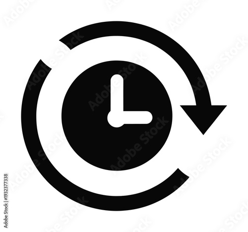 Vector of a clock surrounded by a circular arrow indicating a cycle or repeat function