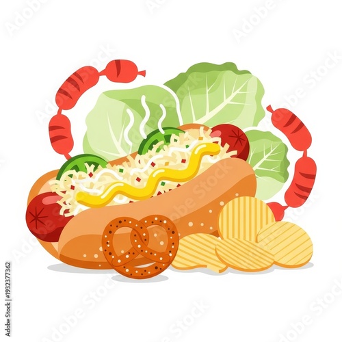 National Kraut and Frankfurter Week celebration illustration with hot dog