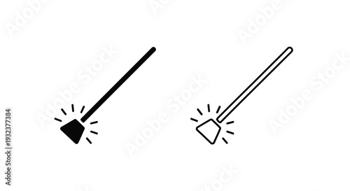 Two black line art depictions of magic wands with sparkling tips